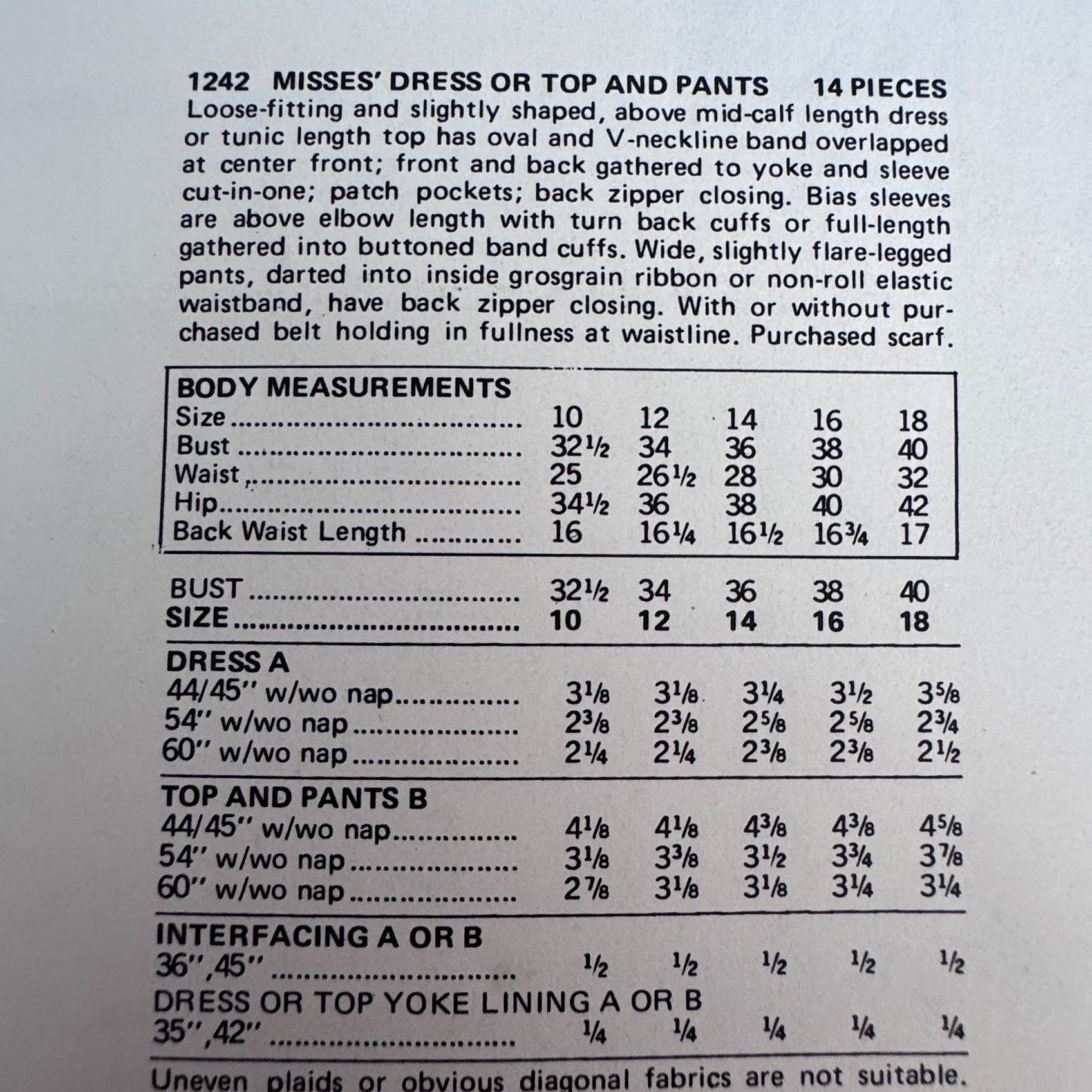 Vogue Sewing Pattern 1242 American Designer Jerry Silverman Dress Pants 10 Uncut 1970s Outfit