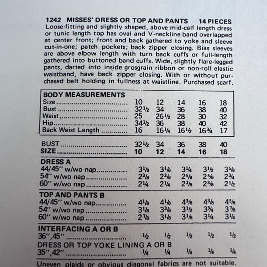 Vogue Sewing Pattern 1242 American Designer Jerry Silverman Dress Pants 10 Uncut 1970s Outfit