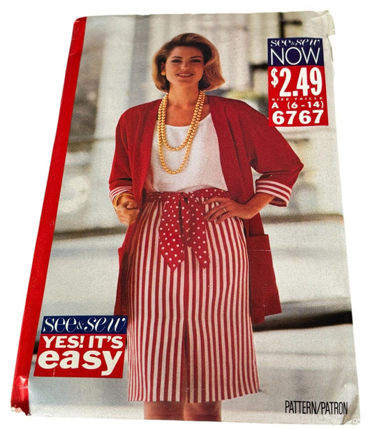 Butterick Sewing Pattern 6767 Suit Jacket Skirt Top Easy 90s Minimalist 6-14 UC