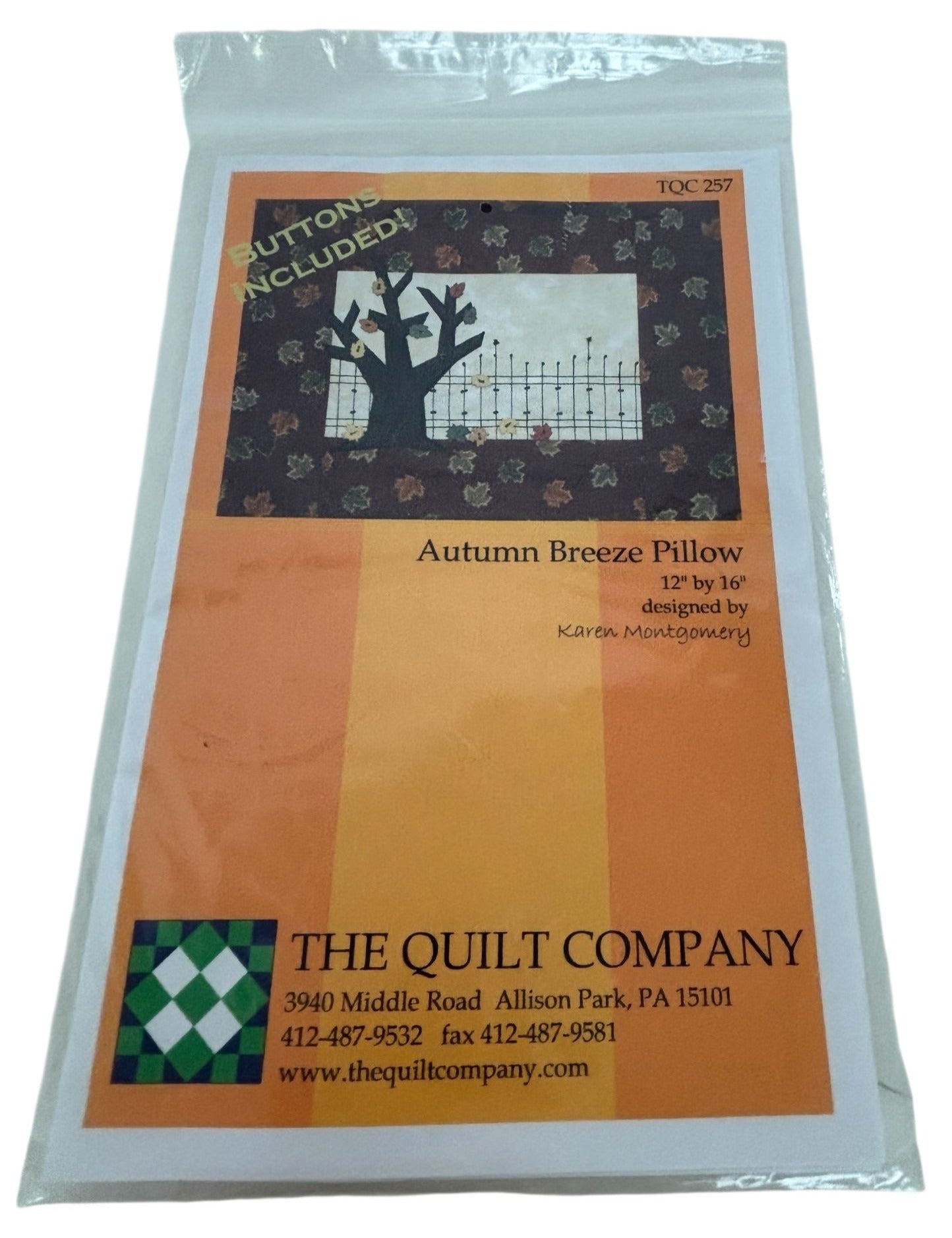Quilt Company Pillow Pattern Autumn Breeze 12 x 16" Kit Karen Montgomery Buttons
