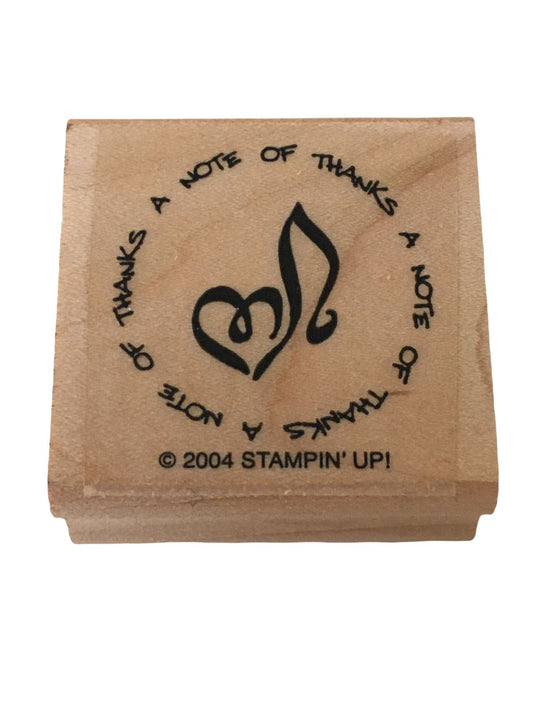 Stampin Up A Note of Thanks Rubber Stamp Music Heart Circle Card Making