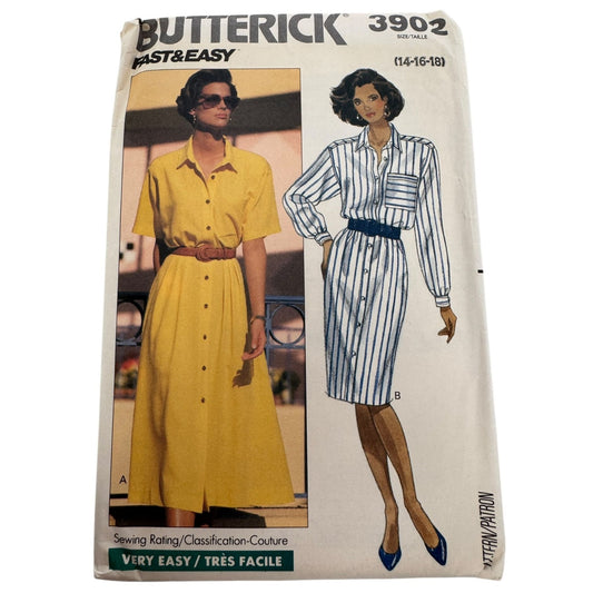 Butterick 3902 Sewing Pattern Dress Top Skirt Misses Sizes 14-18 Easy Uncut Vintage Style