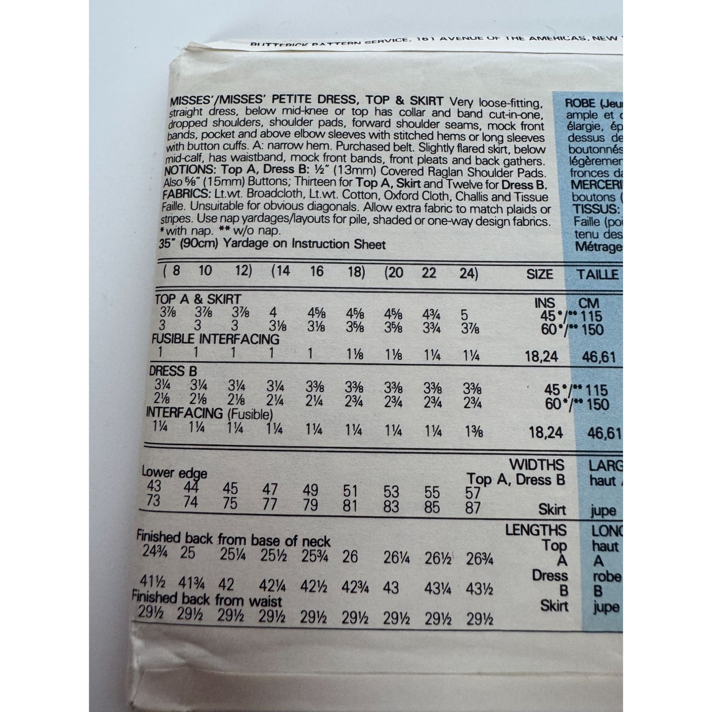 Butterick 3902 Sewing Pattern Dress Top Skirt Misses Sizes 14-18 Easy Uncut Vintage Style