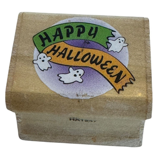 Noteworthy Rubber Stamp Happy Halloween Card Making Ghosts Circle Small Fall