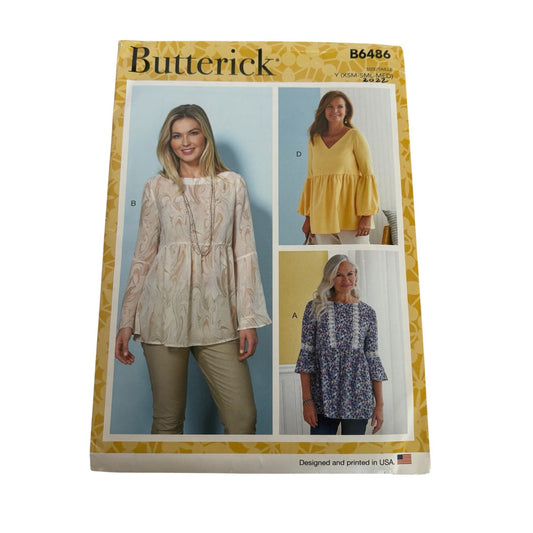 Butterick Sewing Pattern B6486 Tunic Top Peplum Shirt Blouse Bell Sleeve UC 4-14