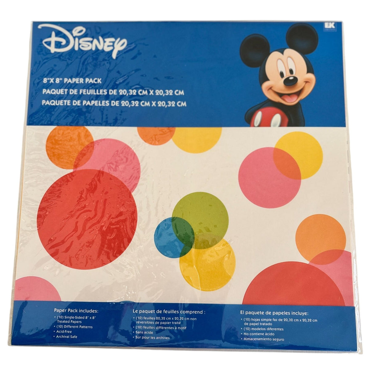 Disney 8x8 Scrapbook Paper Pack Mickey Mouse  EK Success Bright Color Craft Paper 10 Sheets