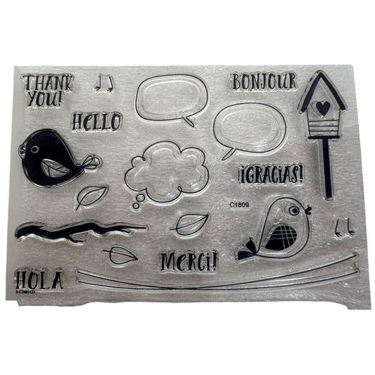CTMH Acrylic Stamp Set Little Birdie Bird Thank You Hello Thought Bubble C1809