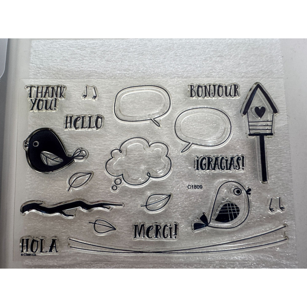 CTMH Acrylic Stamp Set Little Birdie Bird Thank You Hello Thought Bubble C1809