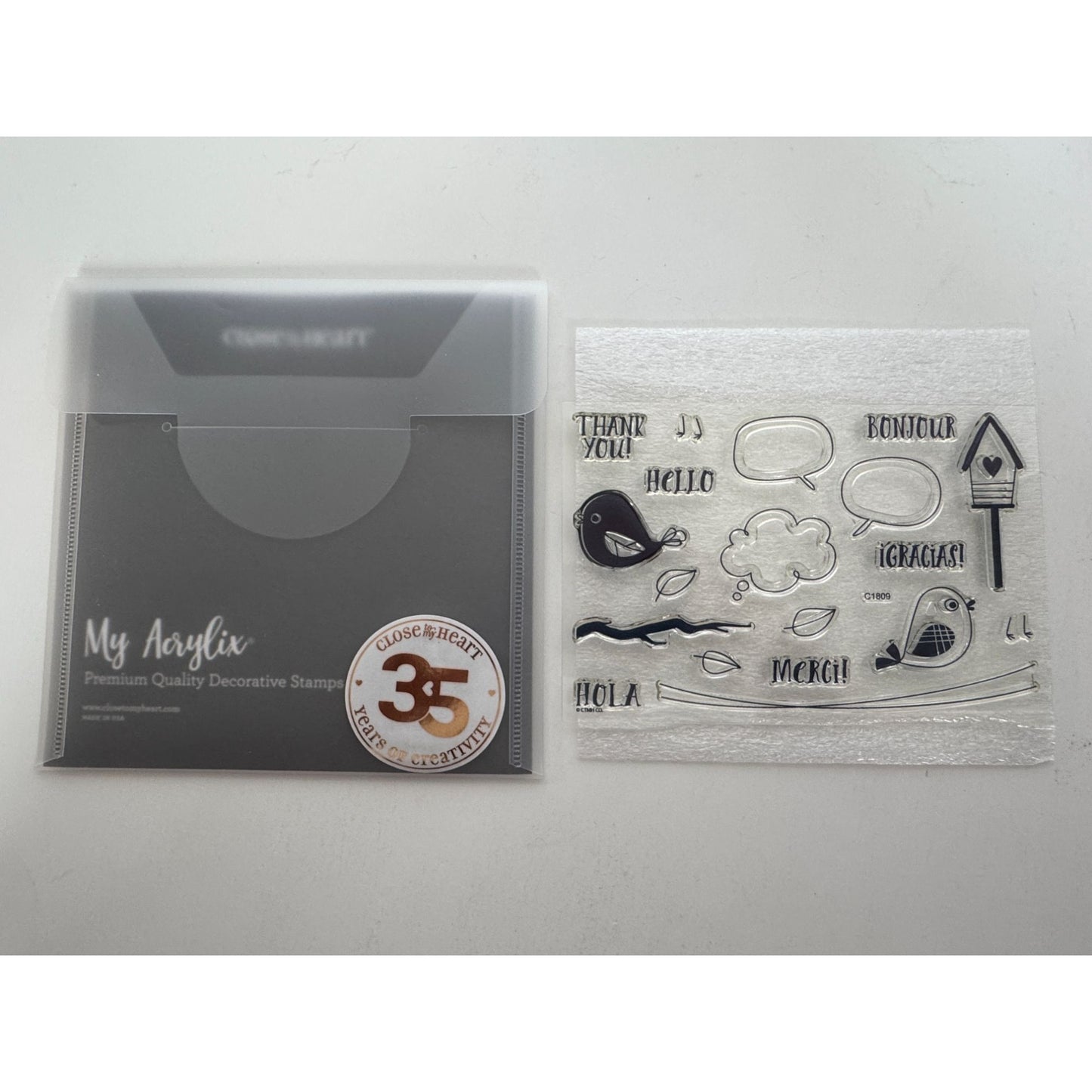 CTMH Acrylic Stamp Set Little Birdie Bird Thank You Hello Thought Bubble C1809