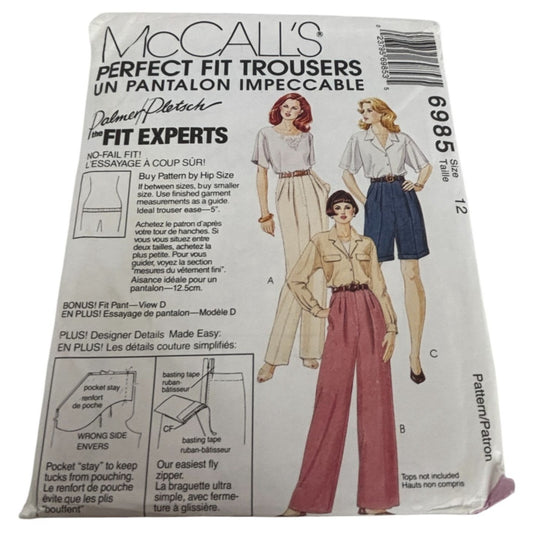 McCalls Sewing Pattern 6985 Perfect Fit Trousers Shorts Pants Palmer Work 12 UC