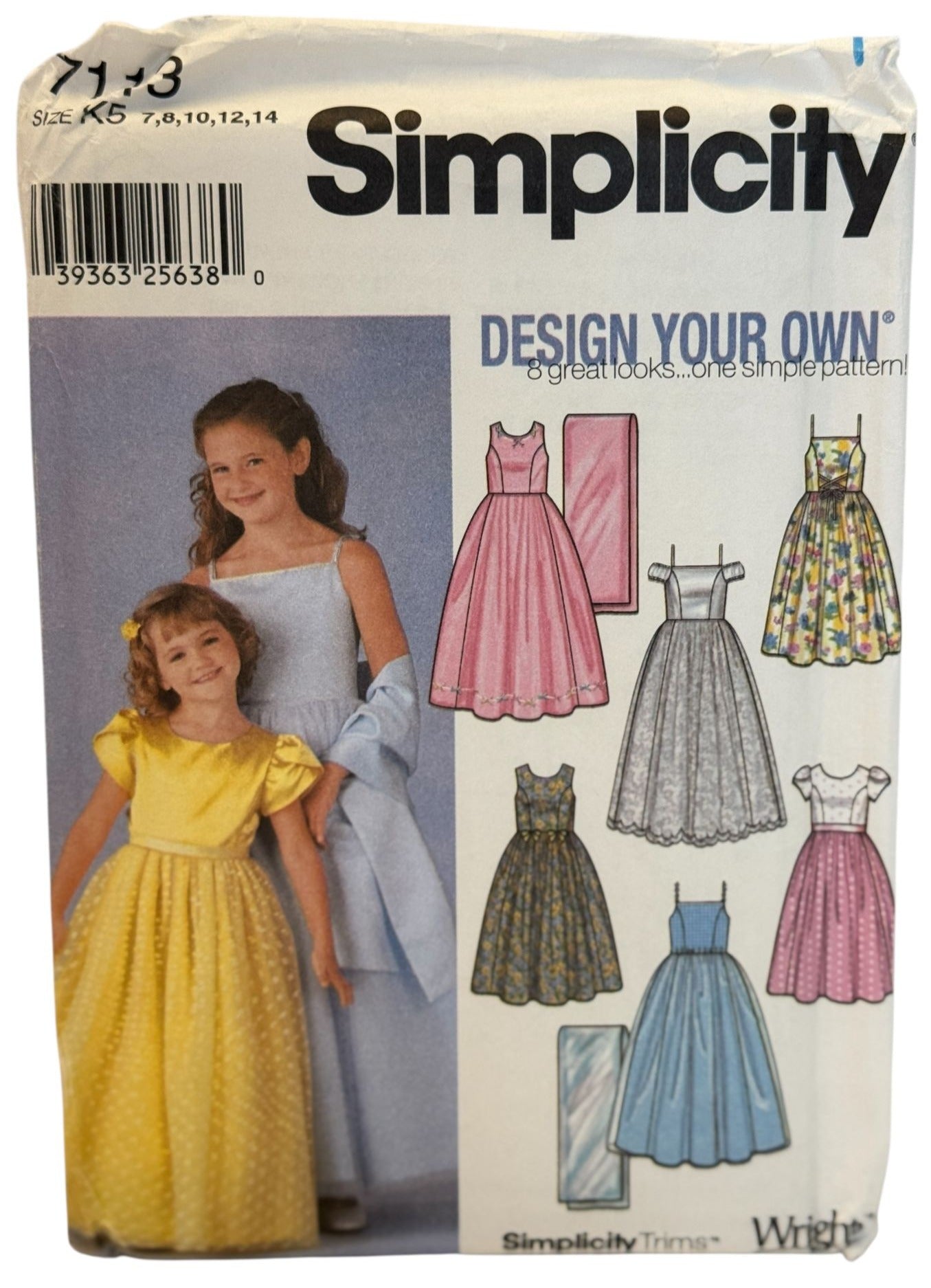 Simplicity Sewing Pattern 7113 Flower Girl Dress Design Your Own Shawl 7-14 UC