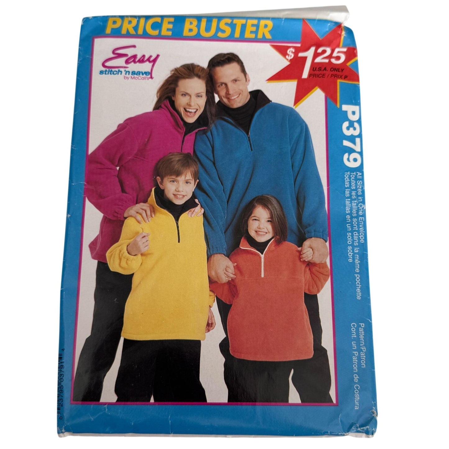 McCalls Sewing Pattern P379 Fleece Jacket Family Matching Kids Adults 1/4 Zip Uncut Fall Winter