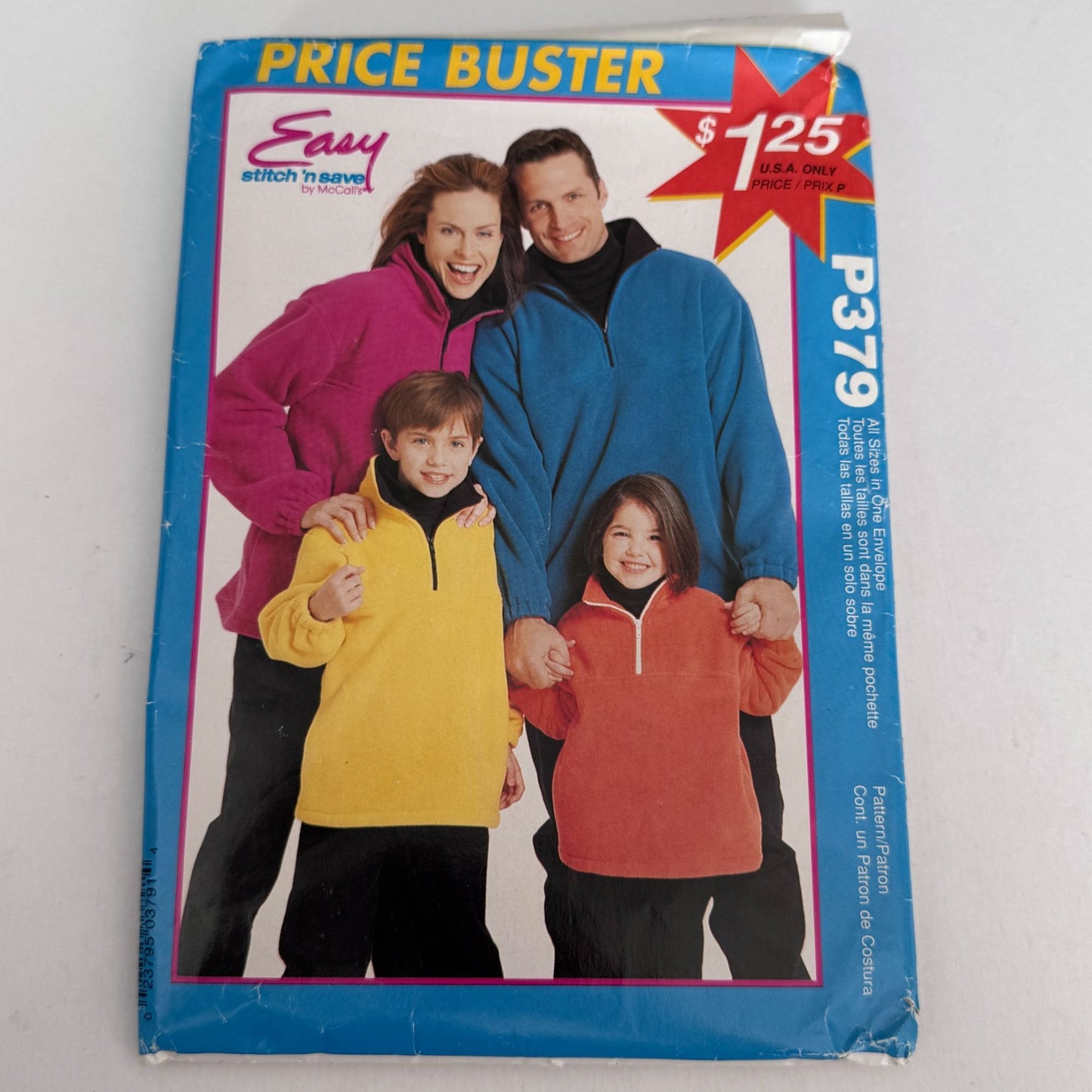 McCalls Sewing Pattern P379 Fleece Jacket Family Matching Kids Adults 1/4 Zip Uncut Fall Winter