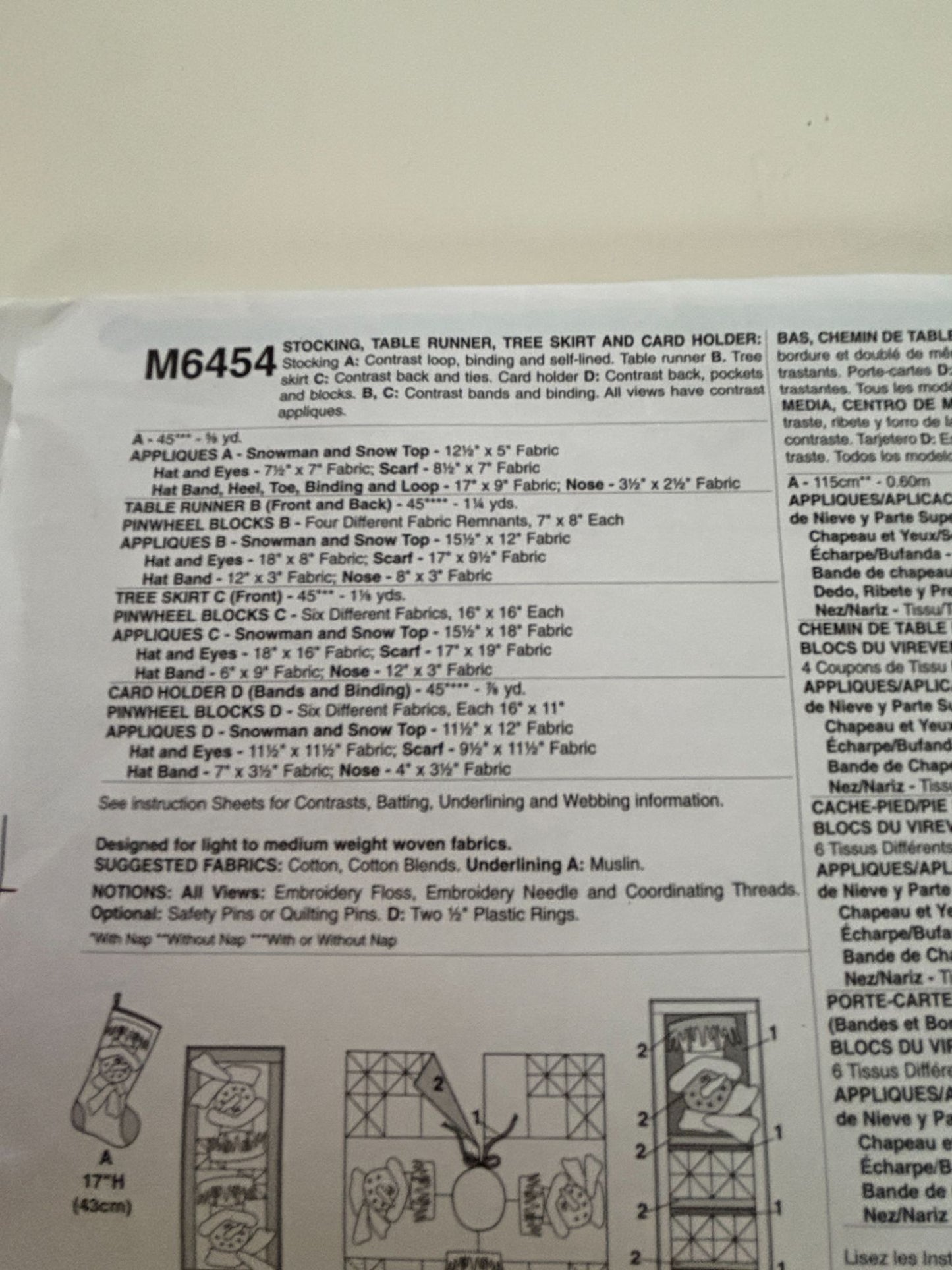 McCalls Crafts Sewing Pattern M6454 Snowman Stocking Table Runner Tree Skirt UC