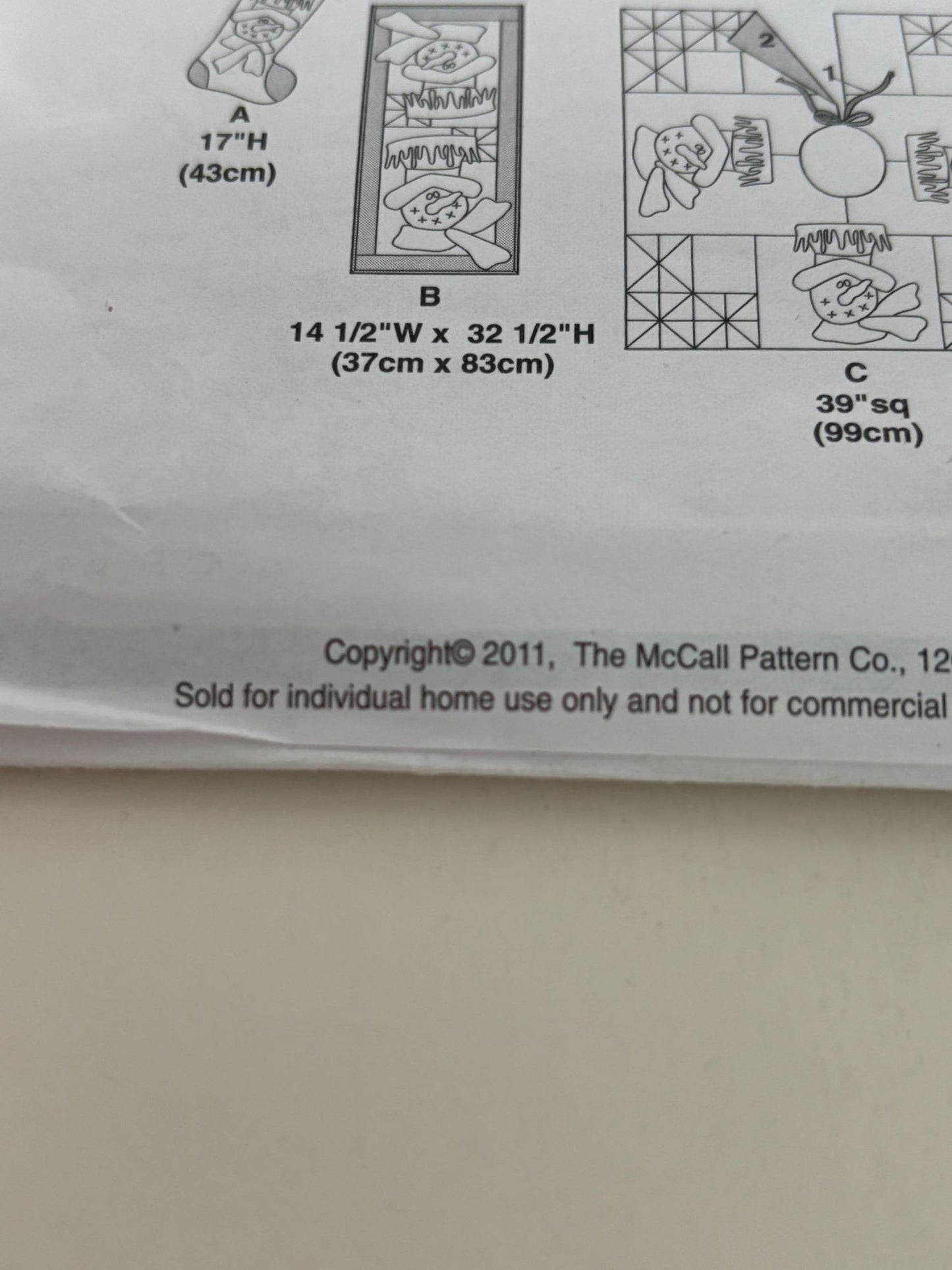 McCalls Crafts Sewing Pattern M6454 Snowman Stocking Table Runner Tree Skirt UC