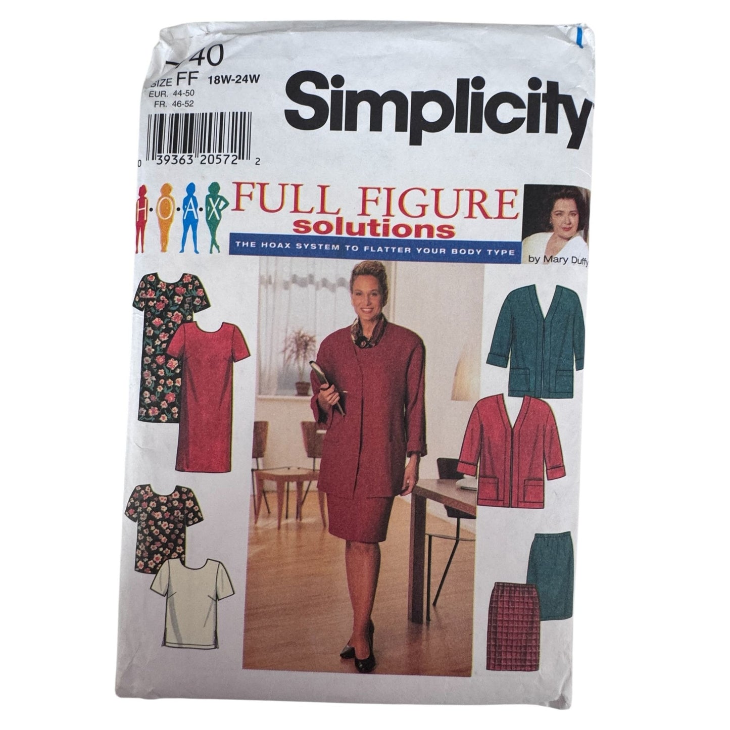 Simplicity Sewing Pattern 7740 90s Skirt Jacket Office Core 18W-24W Uncut Full Figure Solutions