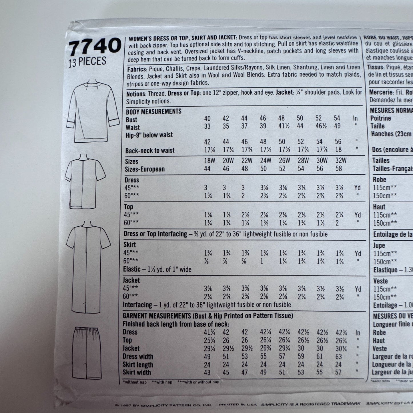 Simplicity Sewing Pattern 7740 90s Skirt Jacket Office Core 18W-24W Uncut Full Figure Solutions