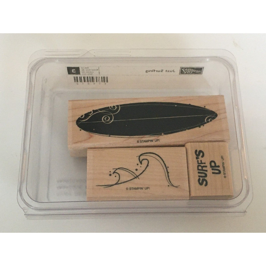 Stampin Up Rubber Stamp Just Surfing Wave Surfboard Ocean Beach Rare Retired