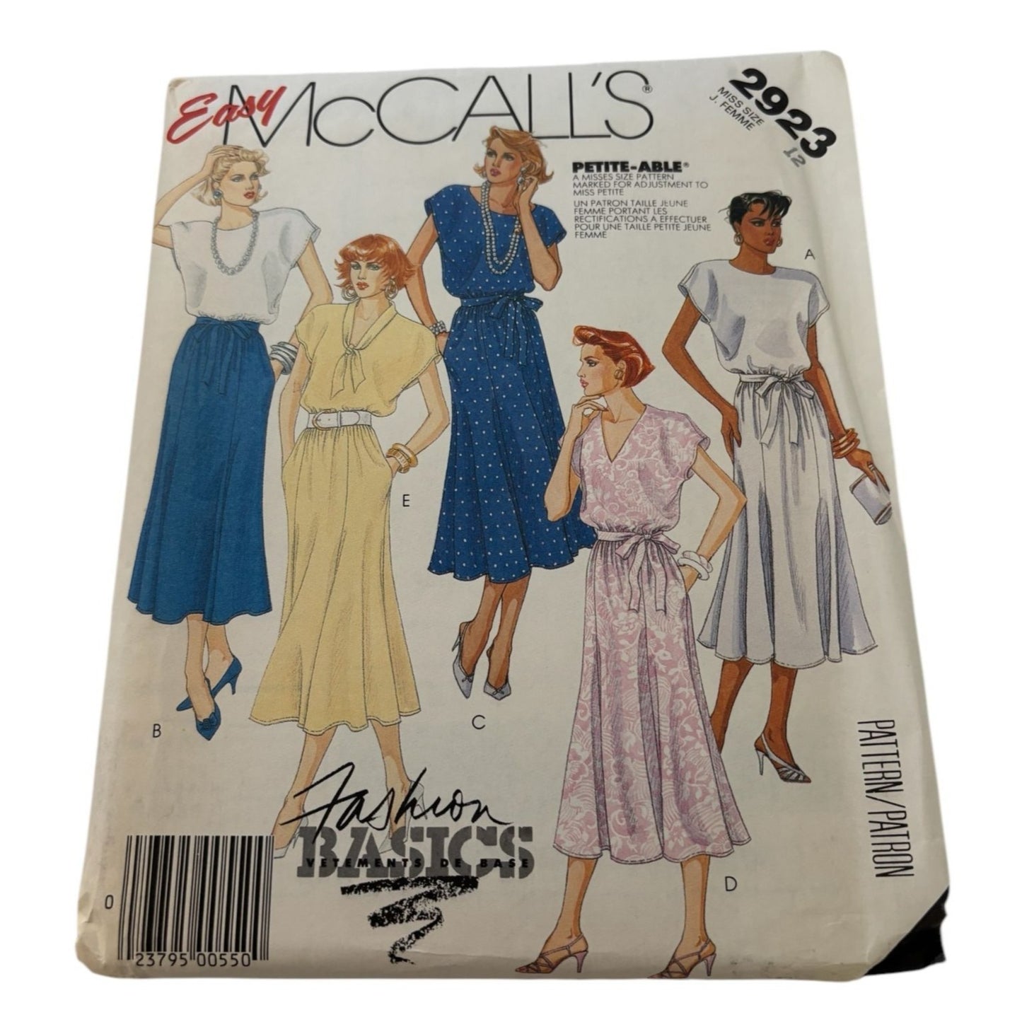 McCalls Sewing Pattern 2923 Dress Tie Belt 1980s Vintage Fashion Basics UC