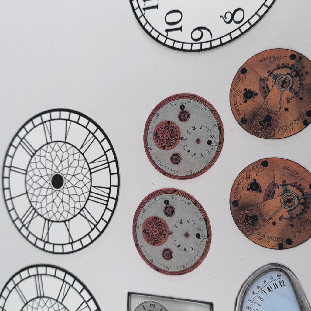 Paper Reflections Collage Elements Clock Faces Embellishments Steampunk Cardmaking Craft Time Ephemera Scrapbooking