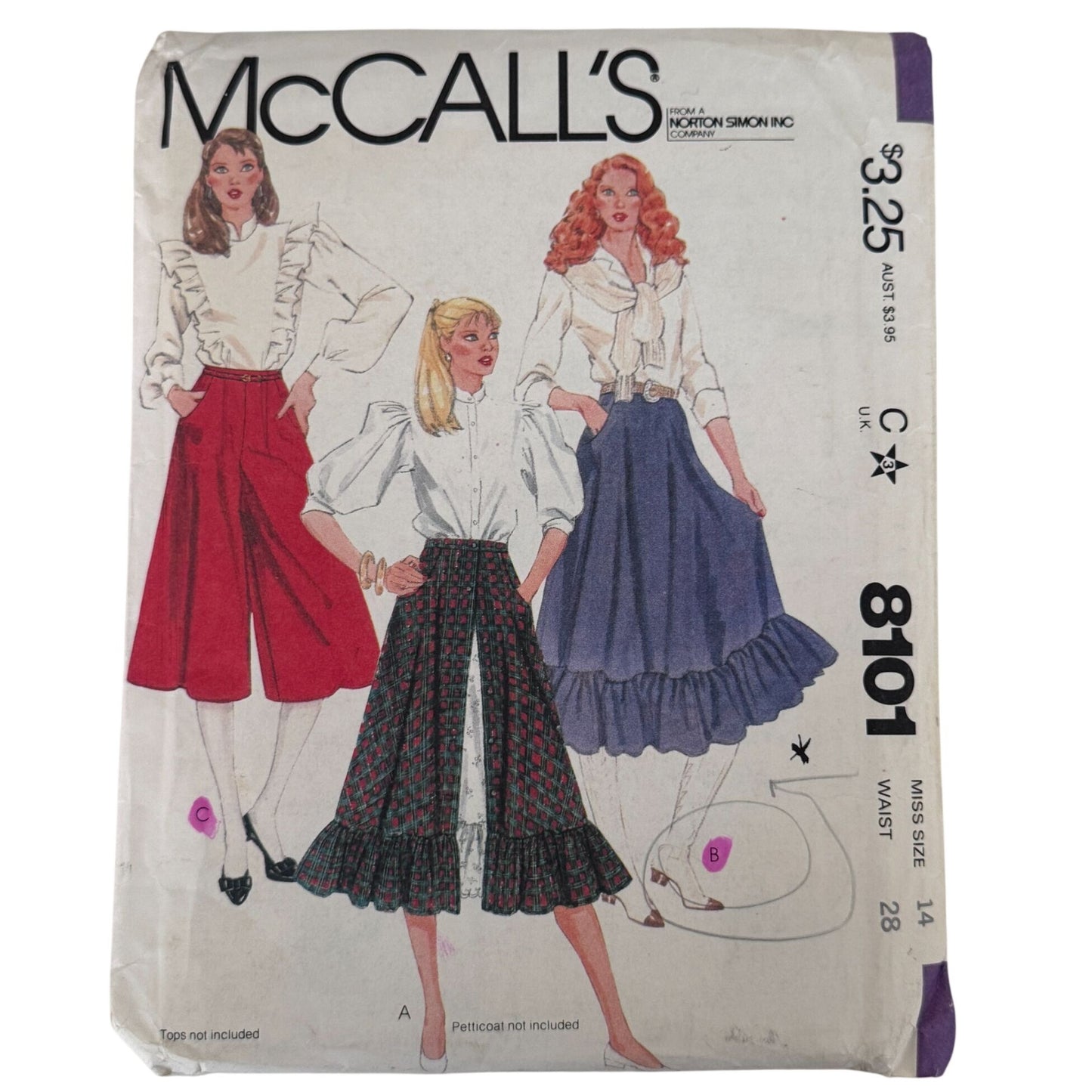McCalls Sewing Pattern 8101 80s High Waist Prairie Skirt Culotte 14 Uncut Flared Skirts