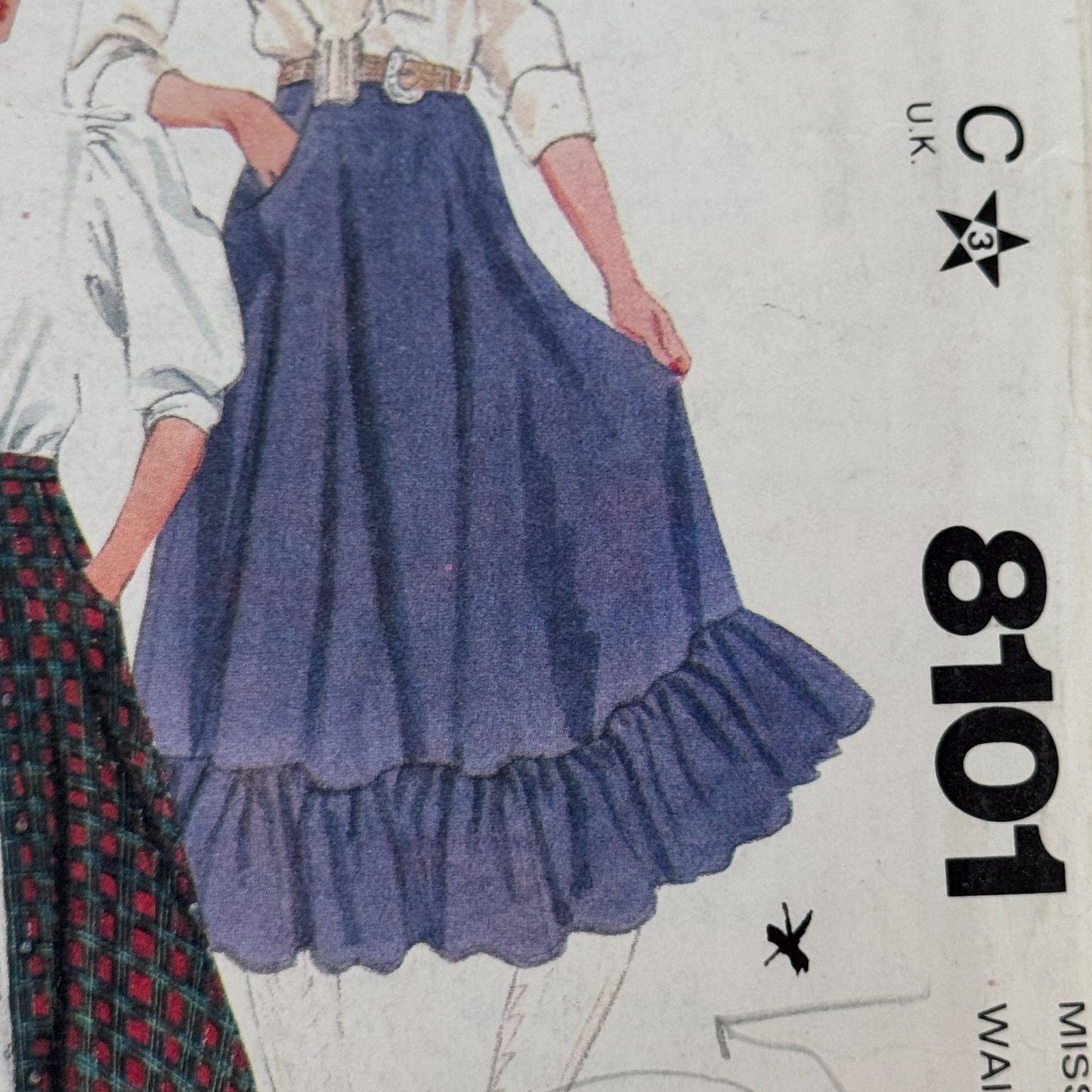 McCalls Sewing Pattern 8101 80s High Waist Prairie Skirt Culotte 14 Uncut Flared Skirts