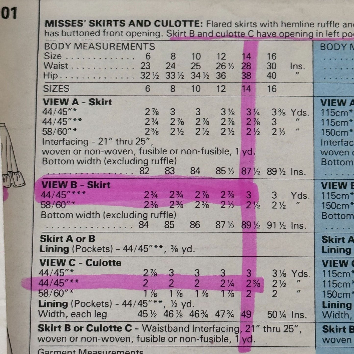 McCalls Sewing Pattern 8101 80s High Waist Prairie Skirt Culotte 14 Uncut Flared Skirts