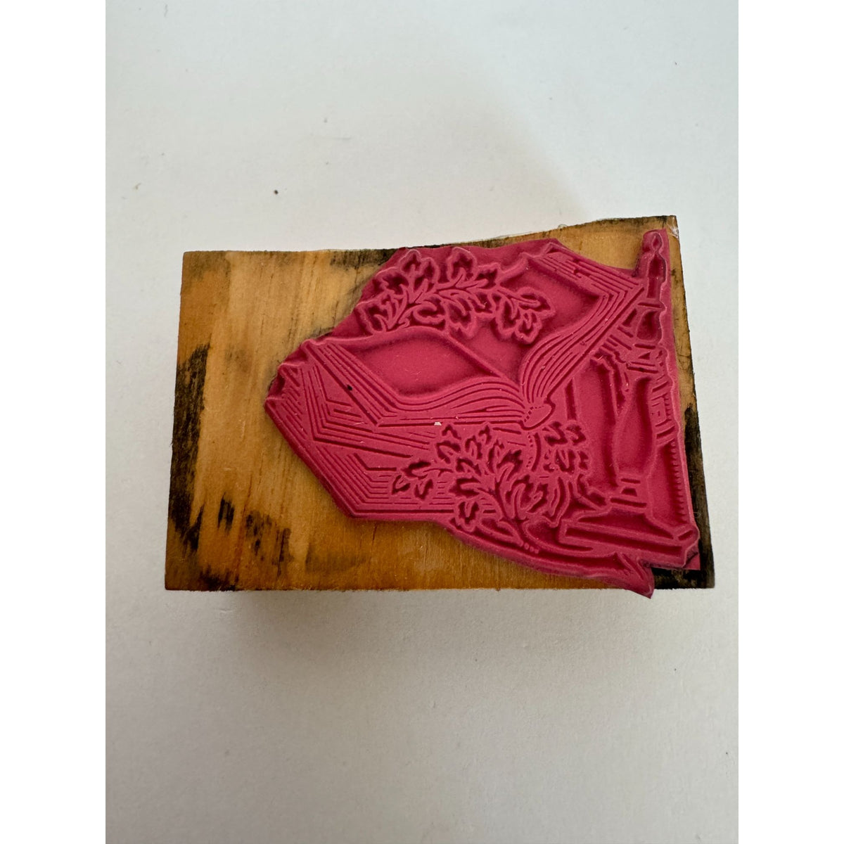 Rubber Stamp Open Book With Candle and Ivy Book Lover Literature Card Making Art