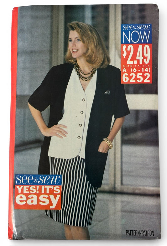 Butterick Sewing Pattern 6252 Jacket Top Skirt 90s Career Suit Easy 6-14 Uncut