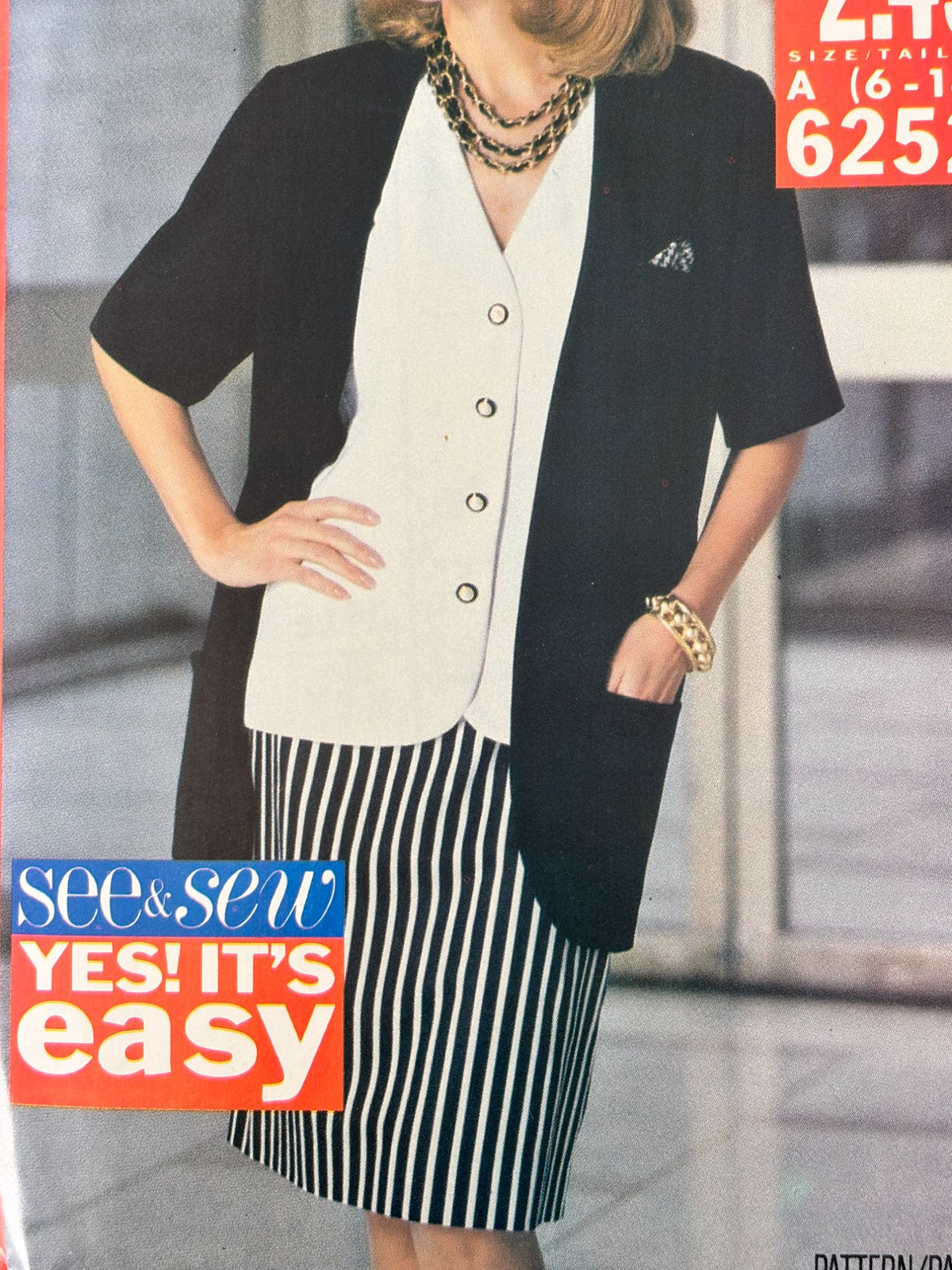 Butterick Sewing Pattern 6252 Jacket Top Skirt 90s Career Suit Easy 6-14 Uncut