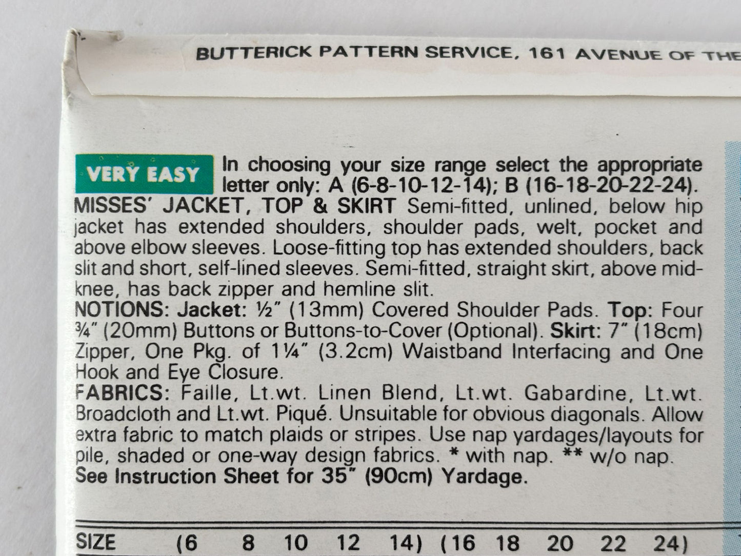 Butterick Sewing Pattern 6252 Jacket Top Skirt 90s Career Suit Easy 6-14 Uncut
