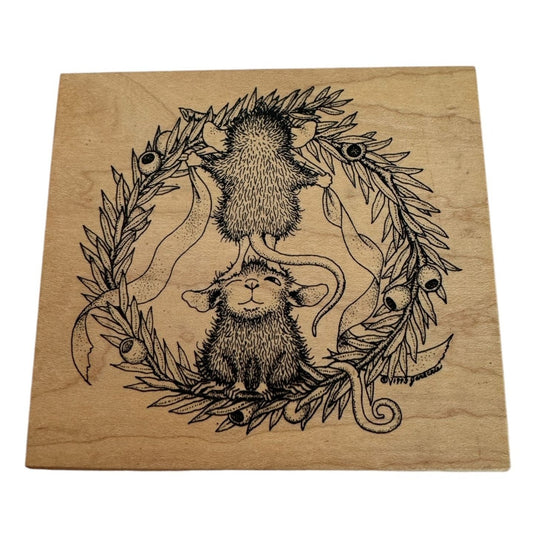 Stampa Rosa Rubber Stamp House Mouse Wreath Ribbon Tying Christmas Card Making