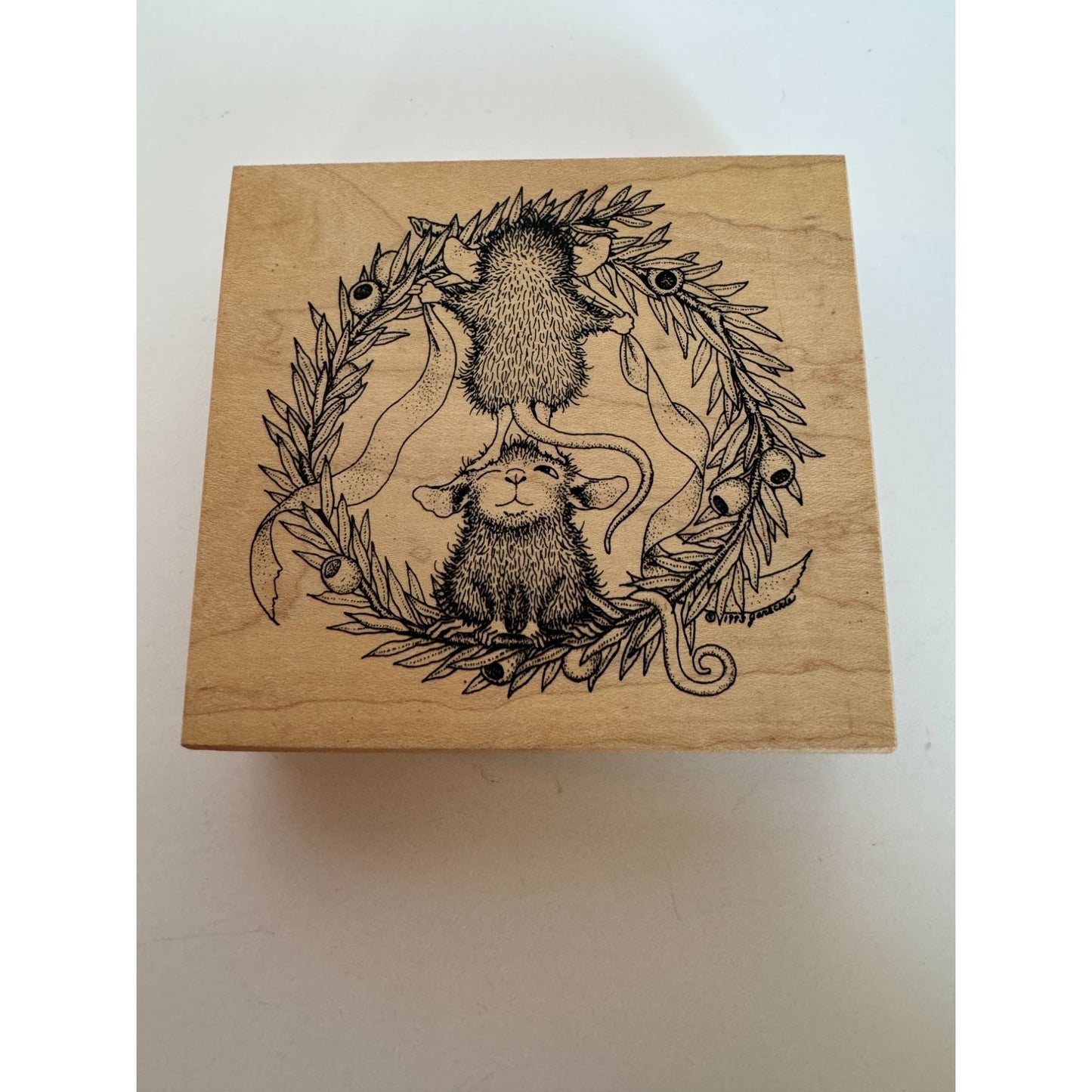 Stampa Rosa Rubber Stamp House Mouse Wreath Ribbon Tying Christmas Card Making