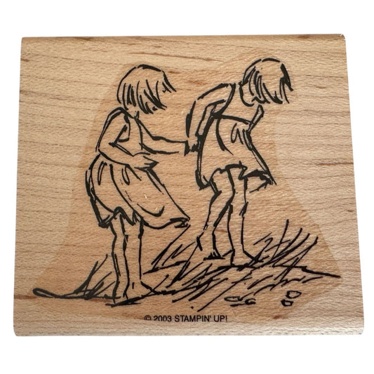 Stampin Up Rubber Stamp Two Girls Playing Outdoors Kids Friendship Card Making