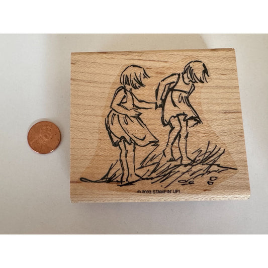 Stampin Up Rubber Stamp Two Girls Playing Outdoors Kids Friendship Card Making