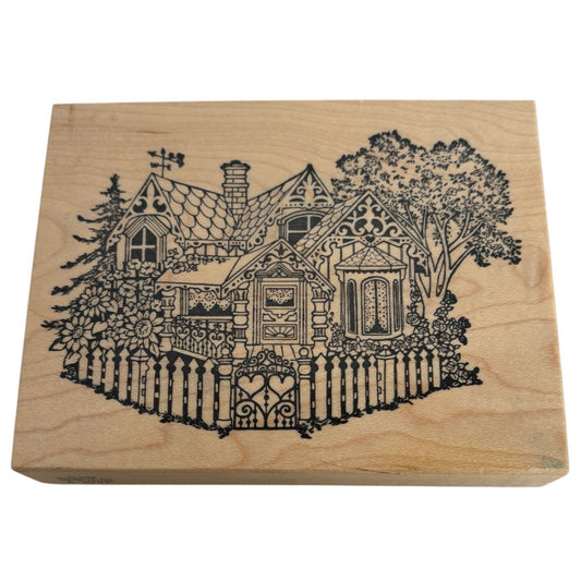 PSX Rubber Stamp Victorian Cottage Heart Gate Garden Fence Card Making K-1097