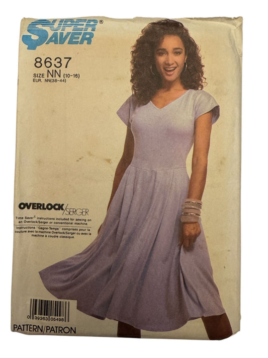 Simplicity Sewing Pattern 8637 Dress Cap Sleeves Full Skirt 10-16 Easy 1980s UC