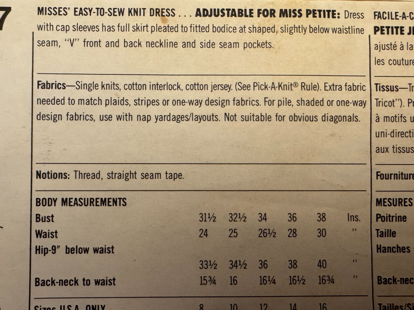 Simplicity Sewing Pattern 8637 Dress Cap Sleeves Full Skirt 10-16 Easy 1980s UC