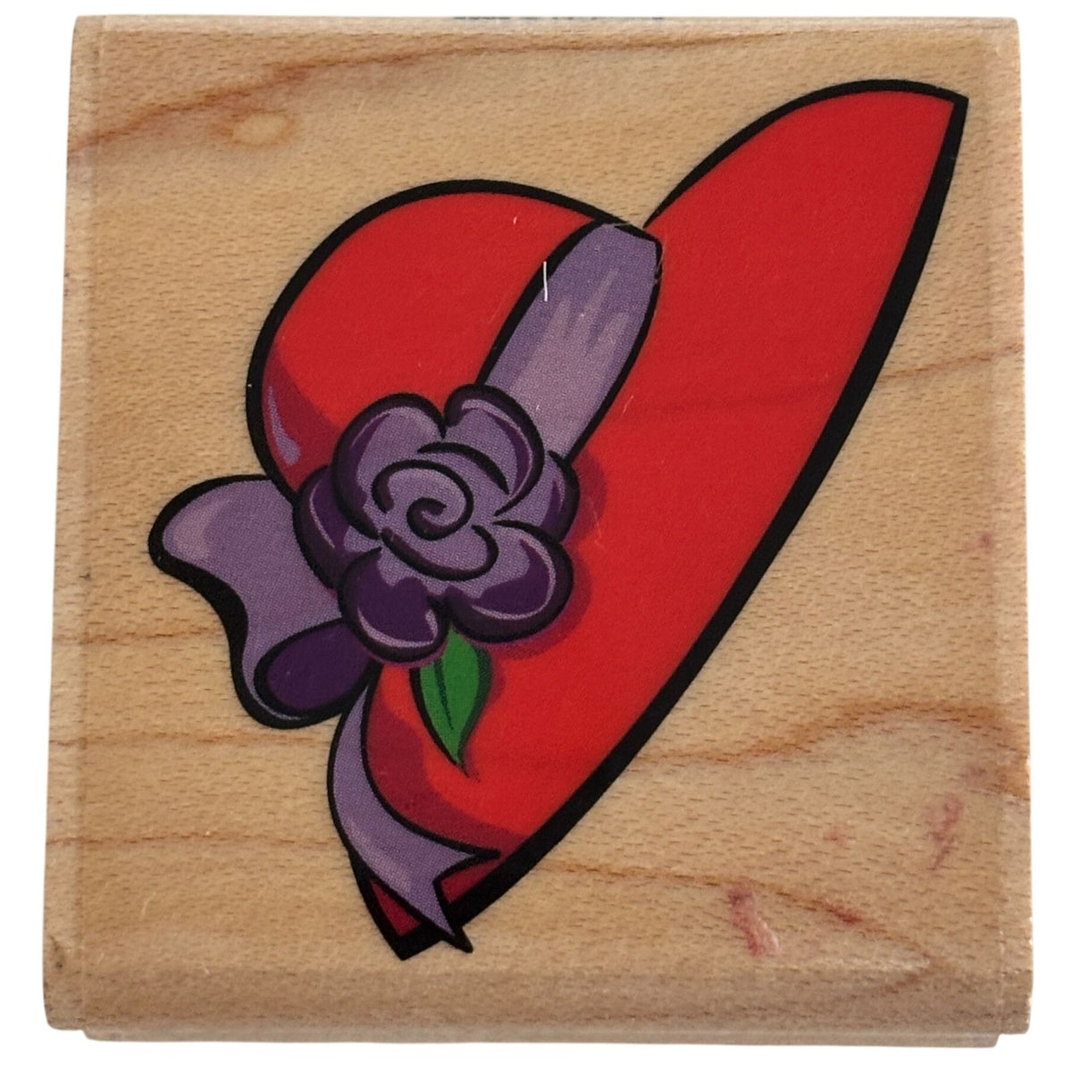 Ooh-La-La Red Hat Wood Rubber Stamp Purple Rose Design