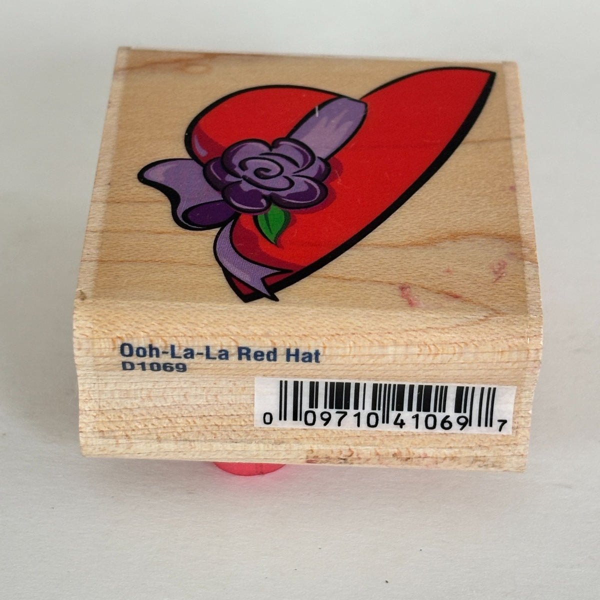 Ooh-La-La Red Hat Wood Rubber Stamp Purple Rose Design