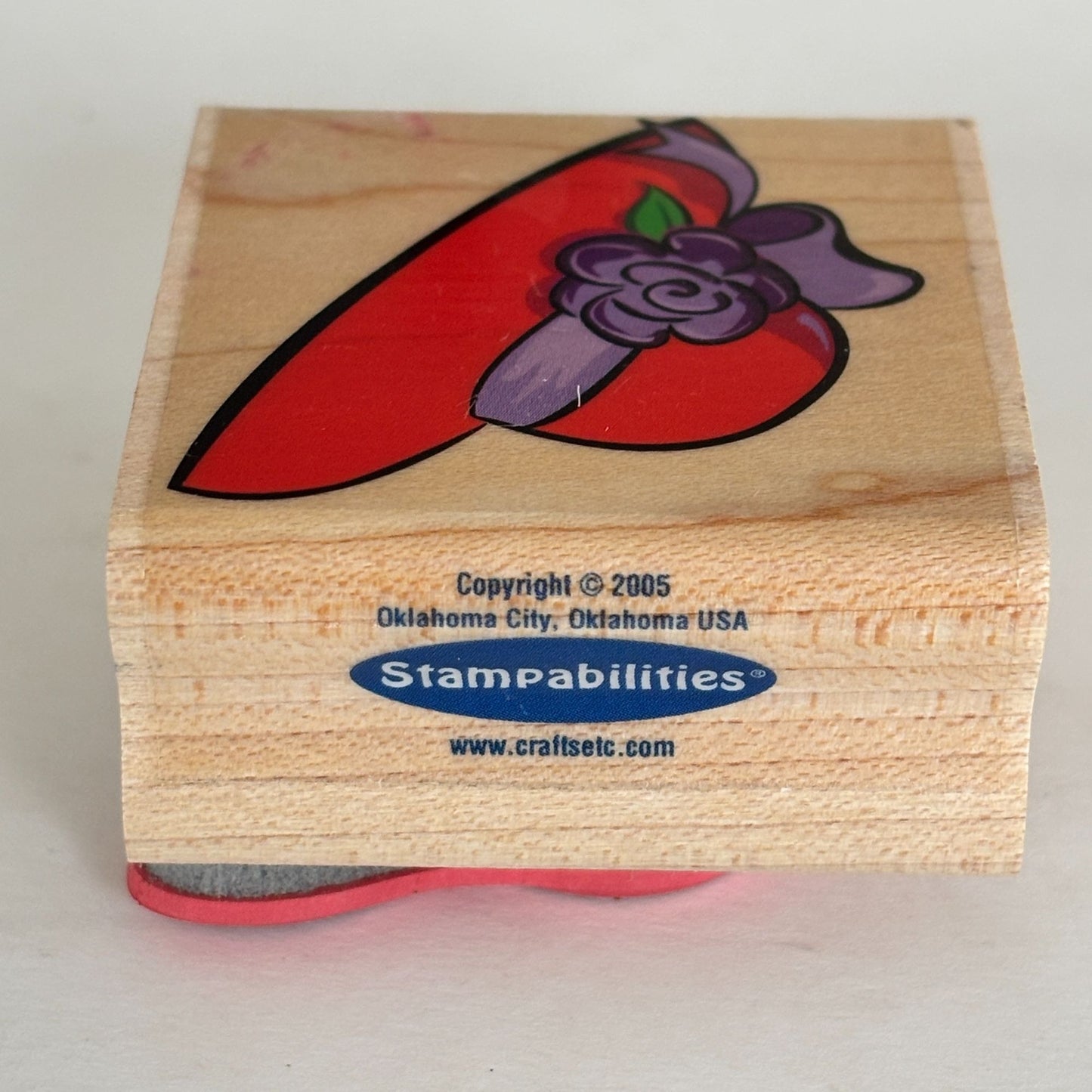 Ooh-La-La Red Hat Wood Rubber Stamp Purple Rose Design