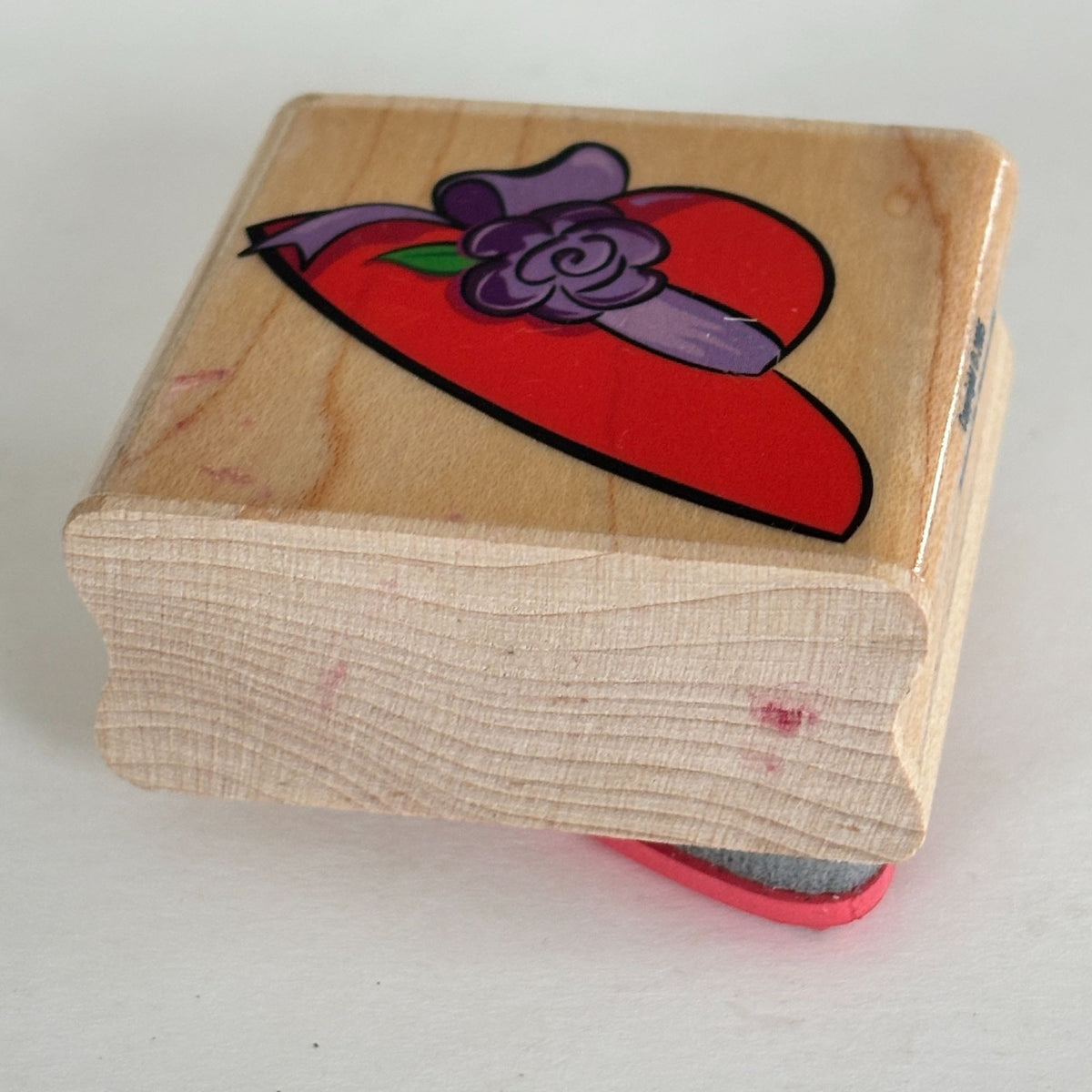 Ooh-La-La Red Hat Wood Rubber Stamp Purple Rose Design