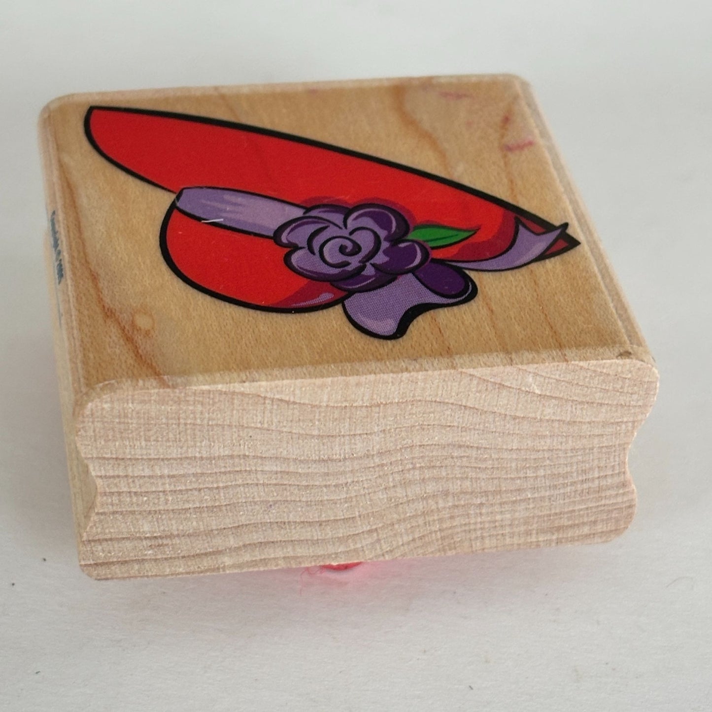 Ooh-La-La Red Hat Wood Rubber Stamp Purple Rose Design