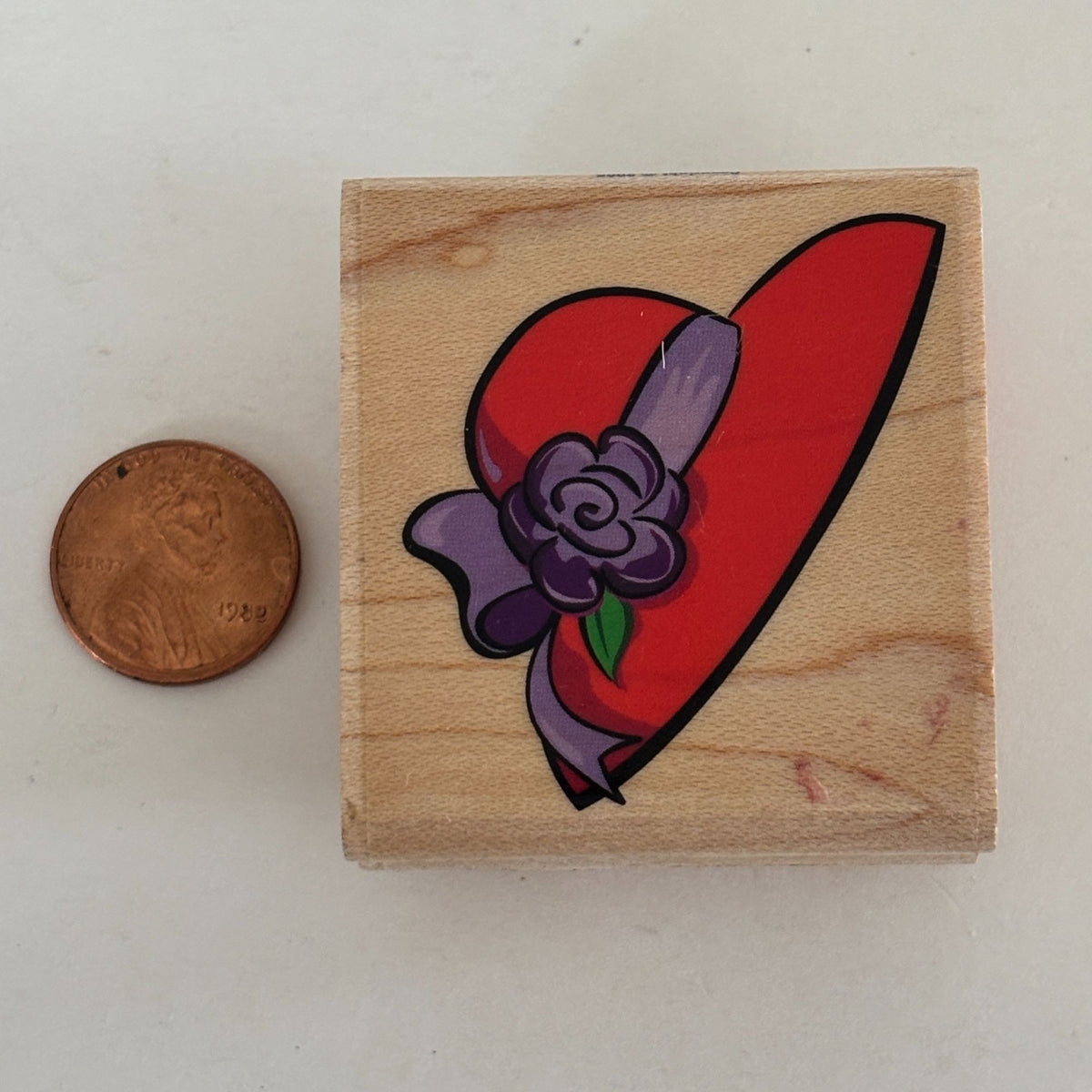 Ooh-La-La Red Hat Wood Rubber Stamp Purple Rose Design