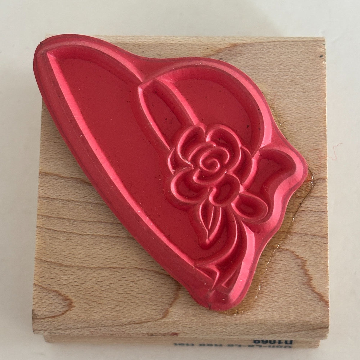 Ooh-La-La Red Hat Wood Rubber Stamp Purple Rose Design