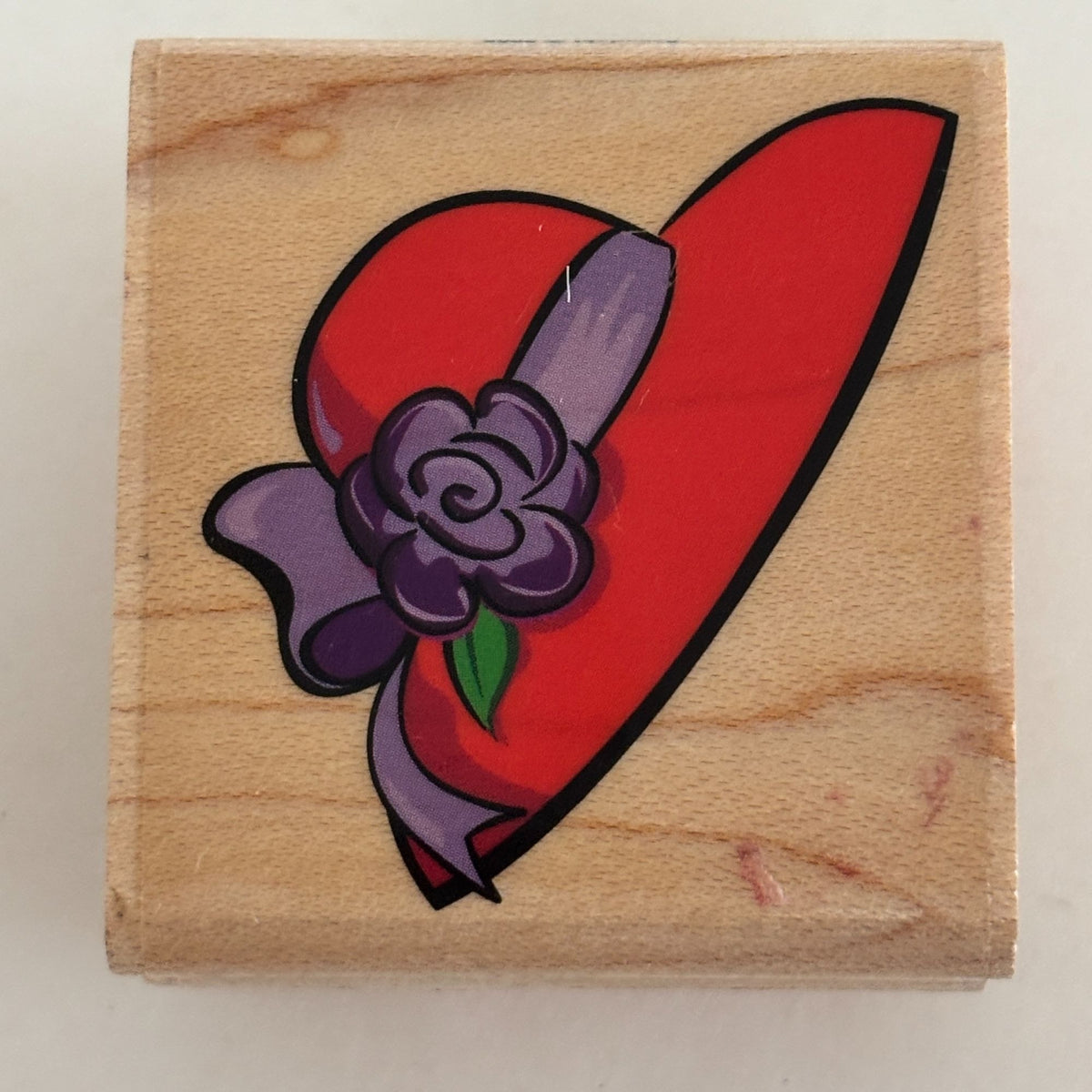 Ooh-La-La Red Hat Wood Rubber Stamp Purple Rose Design