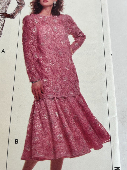Butterick Sewing Pattern 6697 80s Dress Tunic Vintage Lace Flounce 6 8 10 Uncut