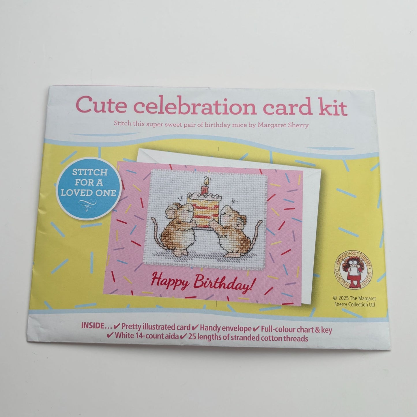 The World of Cross Stitching Cross Stitch Birthday Card Kit Cute Celebration Mouse Mice Margaret Sherry