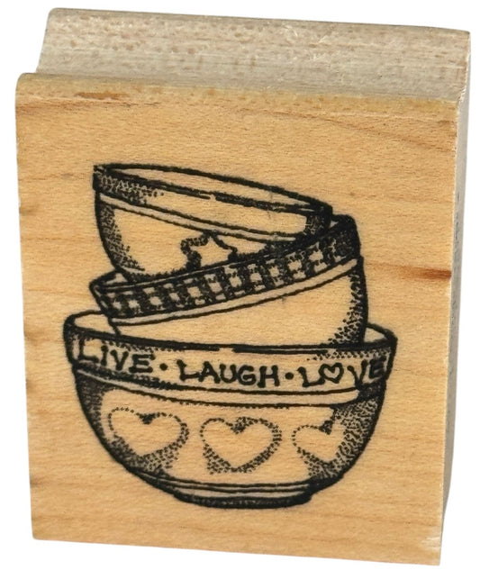 Great Impressions Rubber Stamp Stacked Bowls Live Laugh Love Baking Cooking Wood