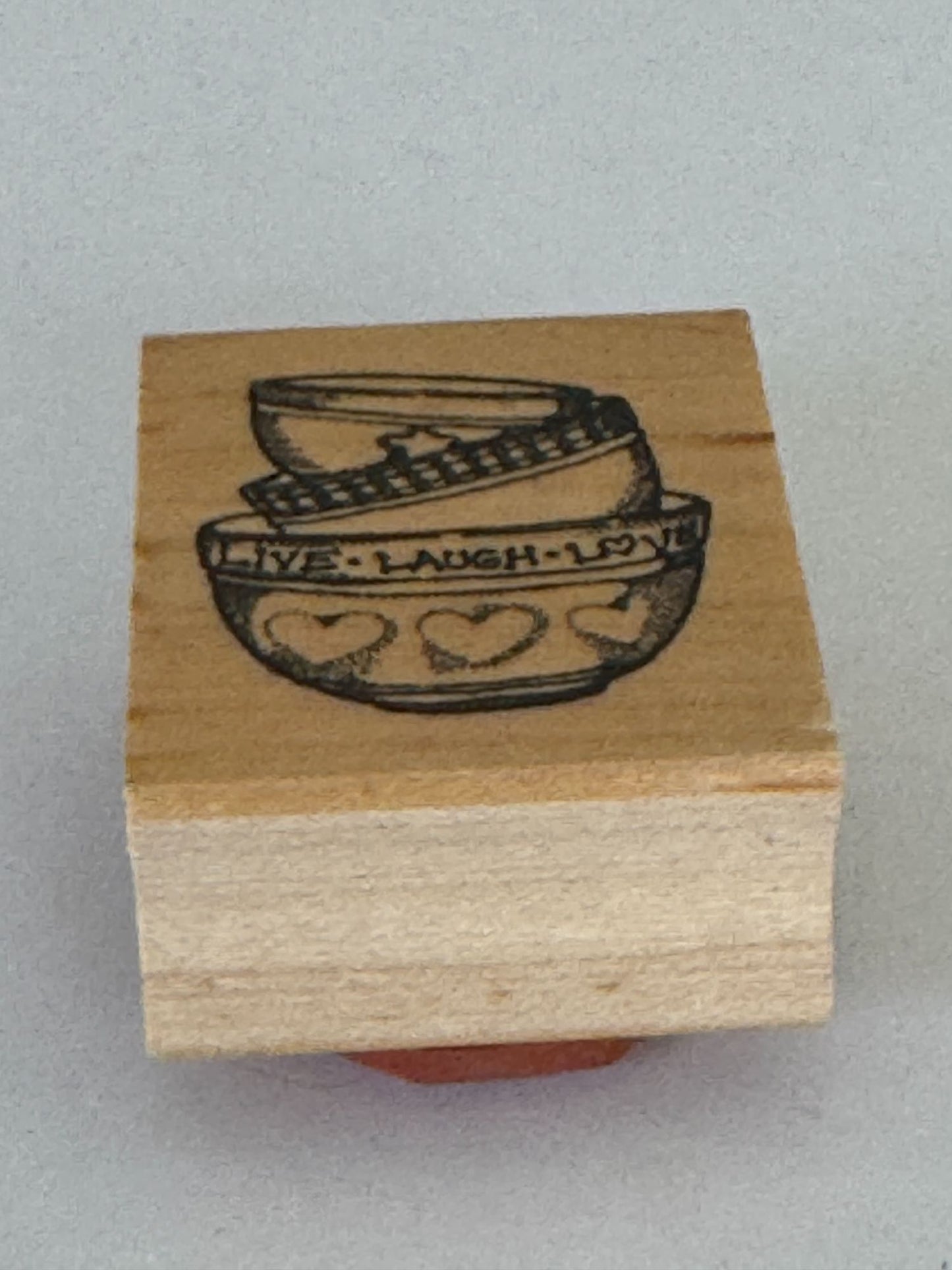Great Impressions Rubber Stamp Stacked Bowls Live Laugh Love Baking Cooking Wood